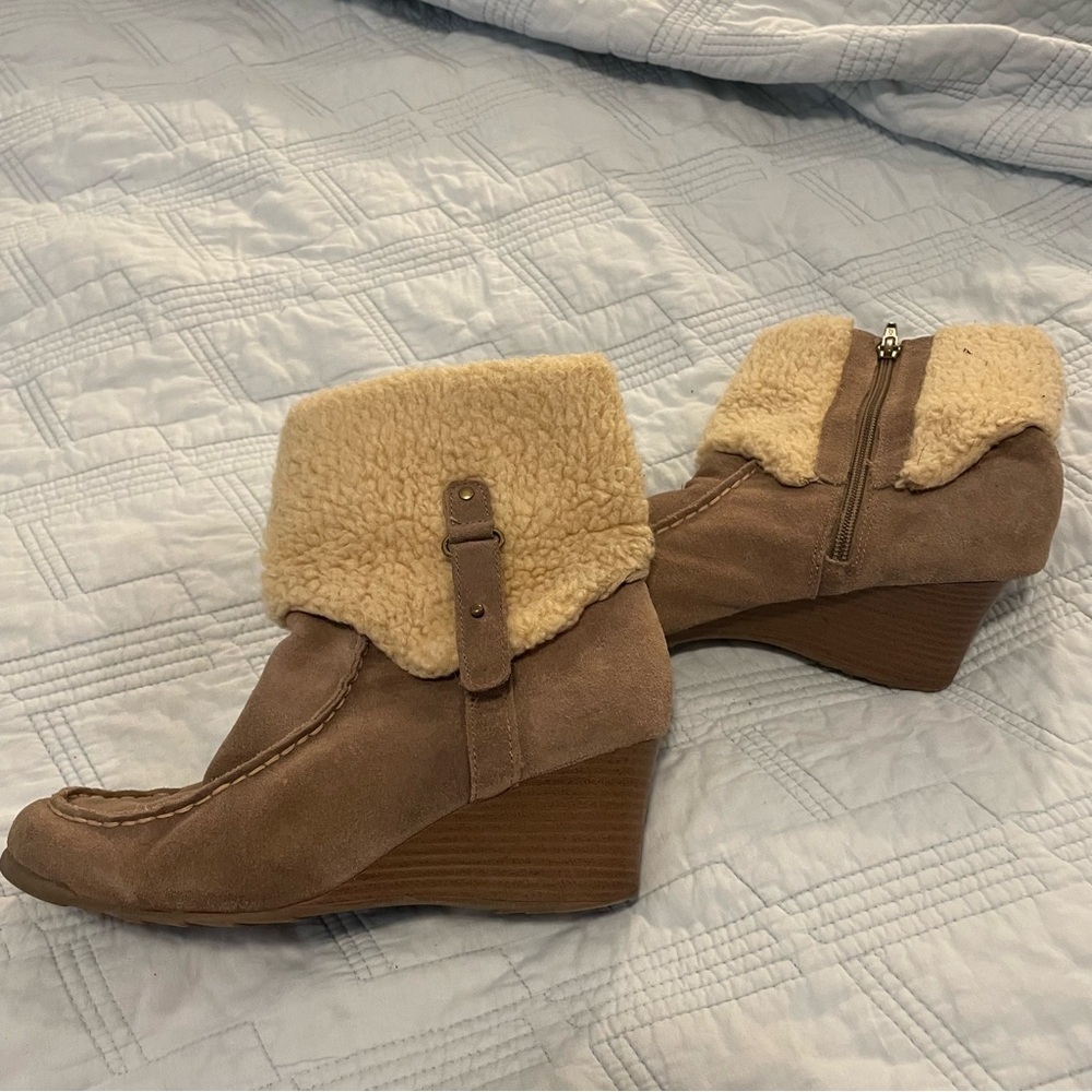 Eddie Bauer wedges Ankle Boots with Shearling Cuff